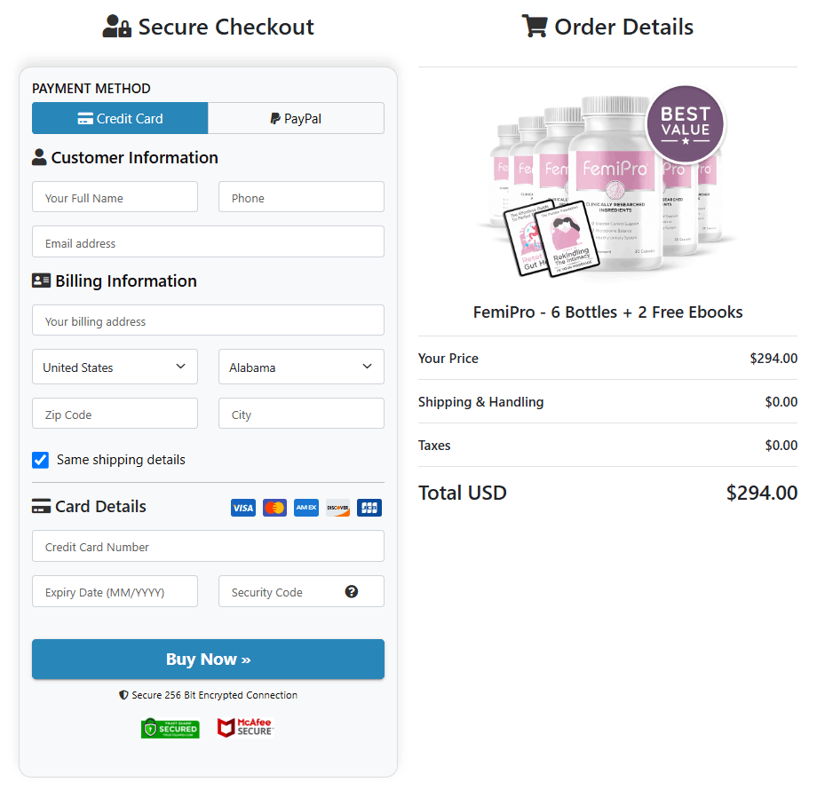 FemiPro Secure Order Page
